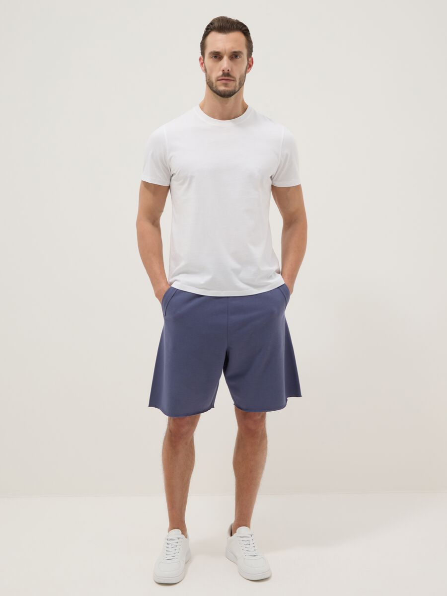 Pantaloni corti blu in misto cotone relaxed fit_0