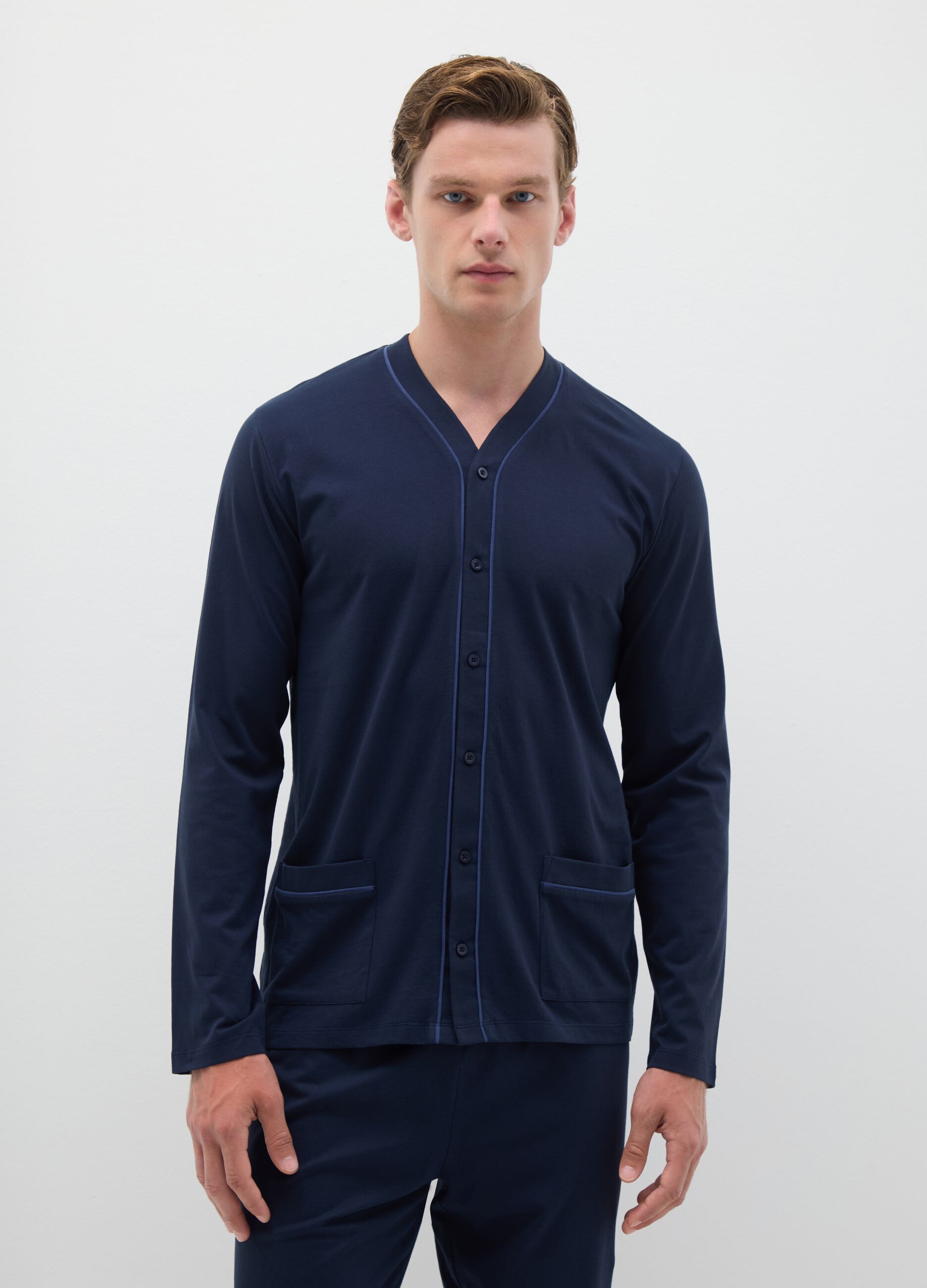 Regular fit blue pure cotton pyjamas