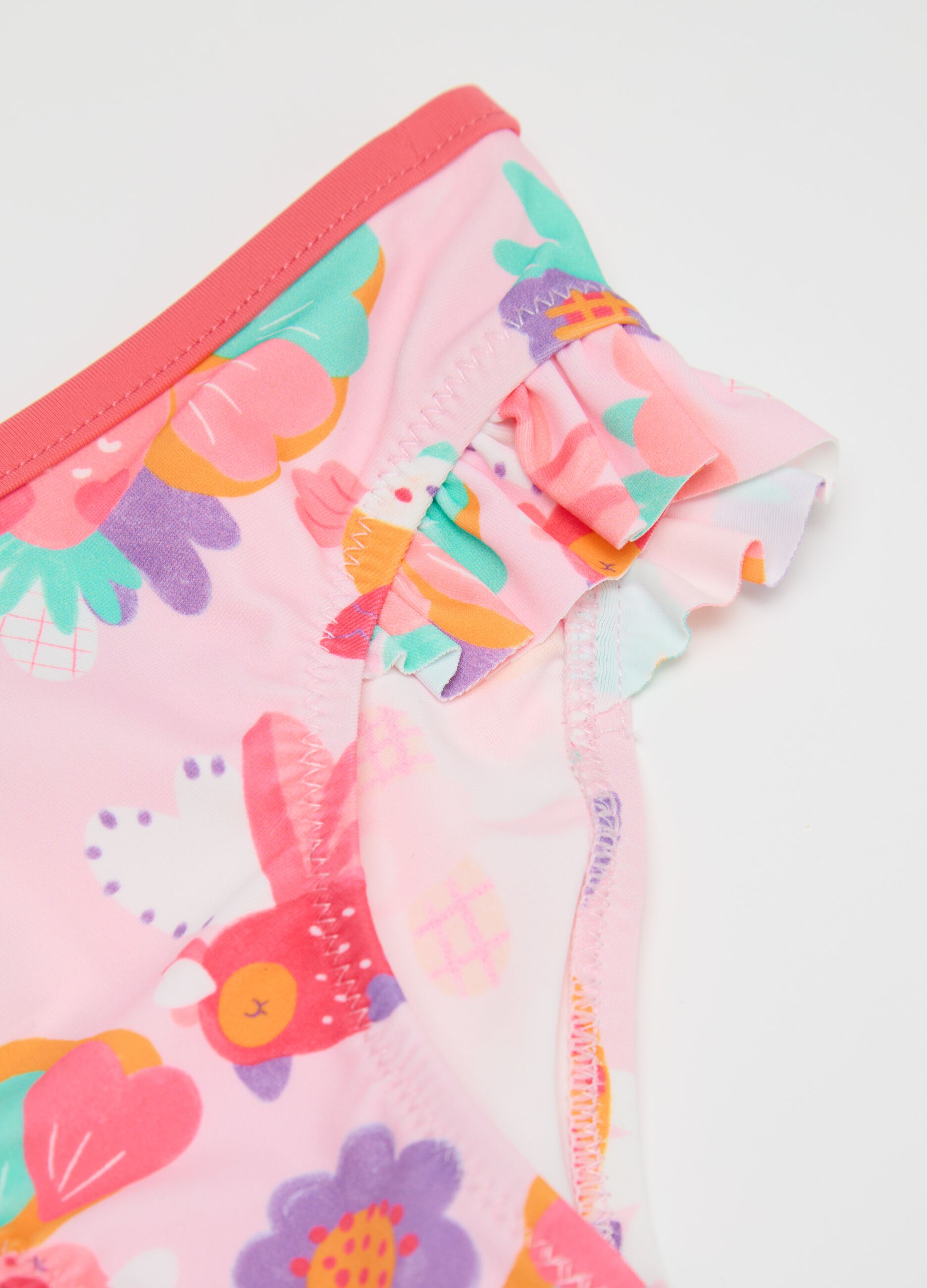 Girls’ bikini in multicoloured stretch fabric with floral print