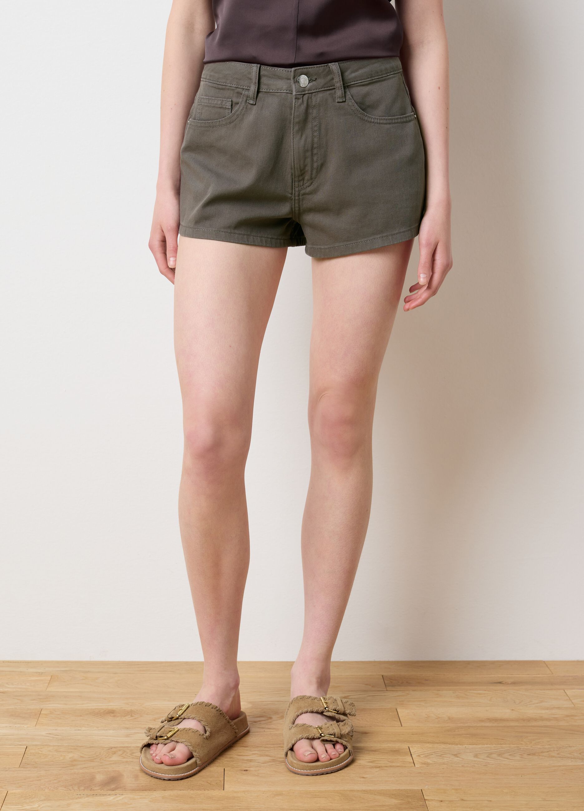 Shorts grigi da donna in puro cotone regular fit