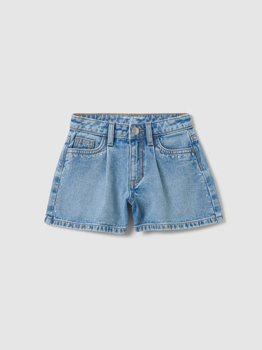Denim butterfly shorts with diamantés_0