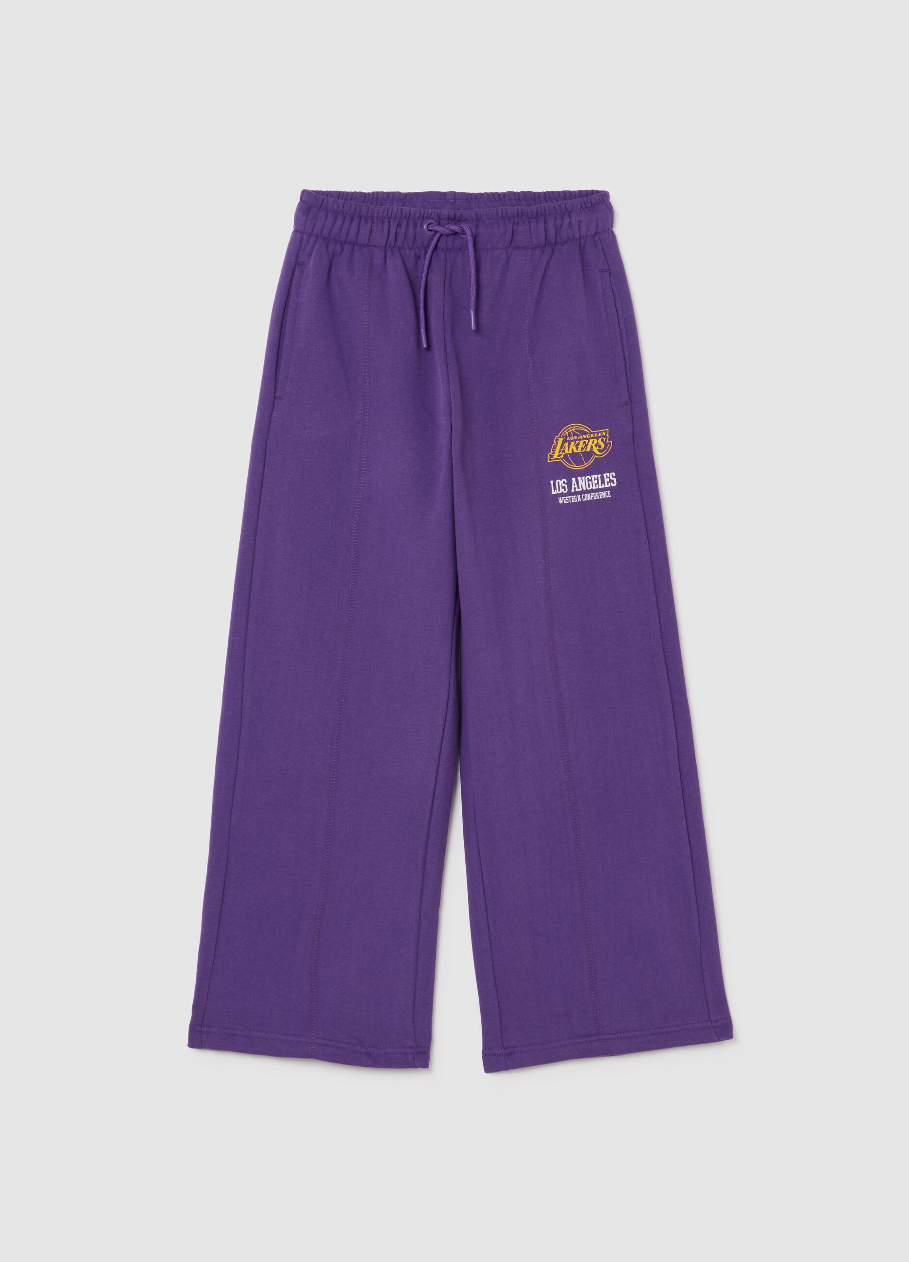 Girls' purple culottes in cotton blend with Lakers print