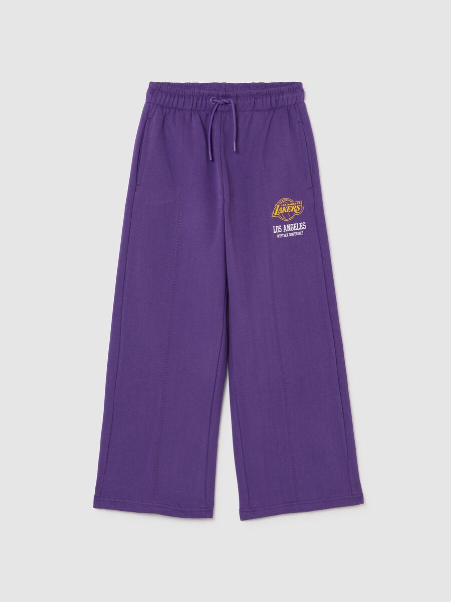 Girls' purple culottes in cotton blend with Lakers print_0