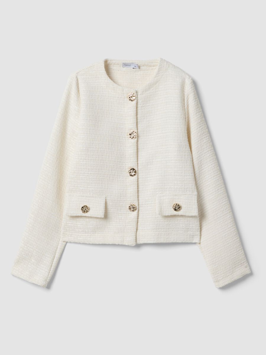 Short white jacket with jewel buttons, regular fit_4