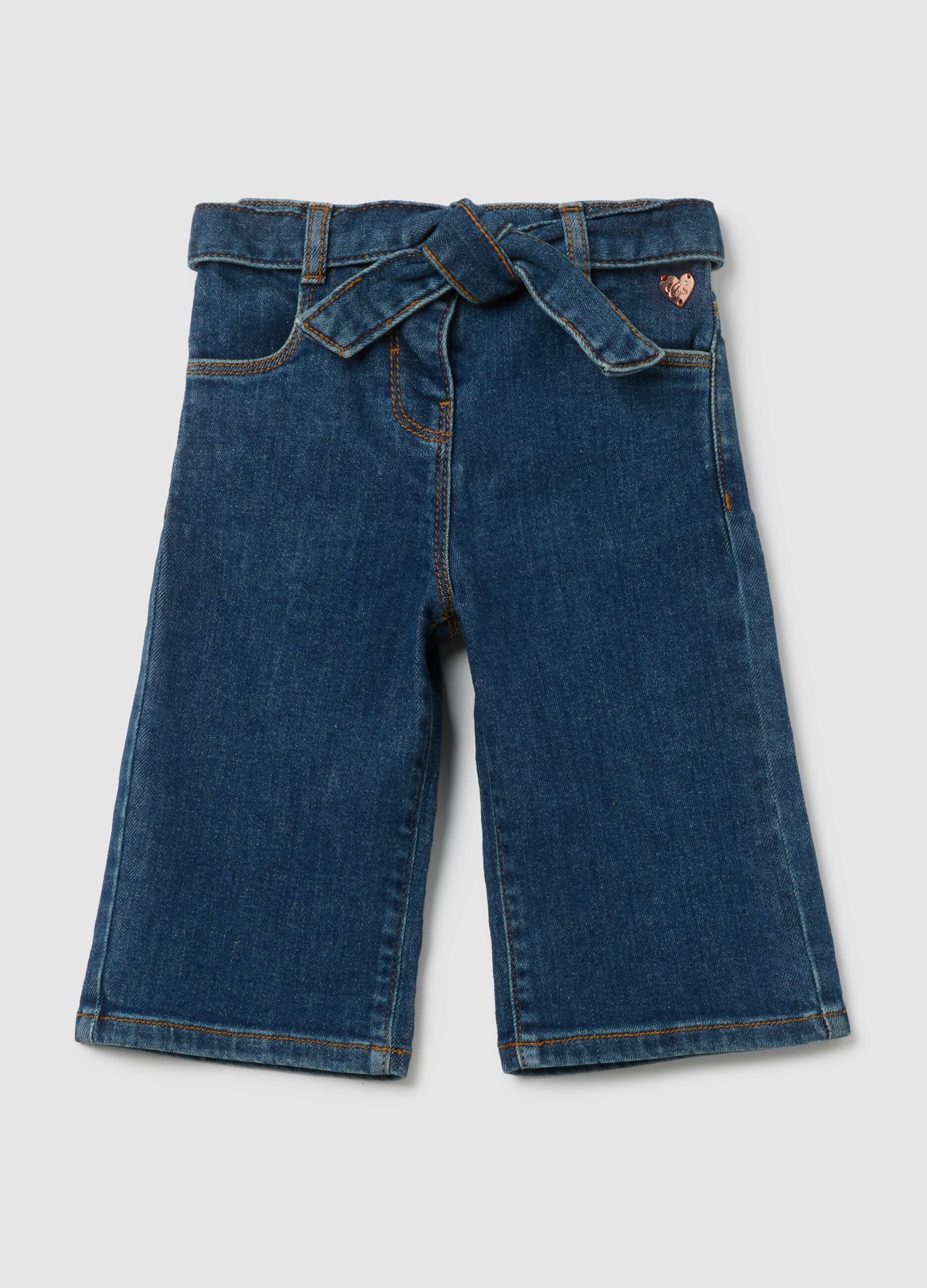 Girls' blue denim wide leg trousers