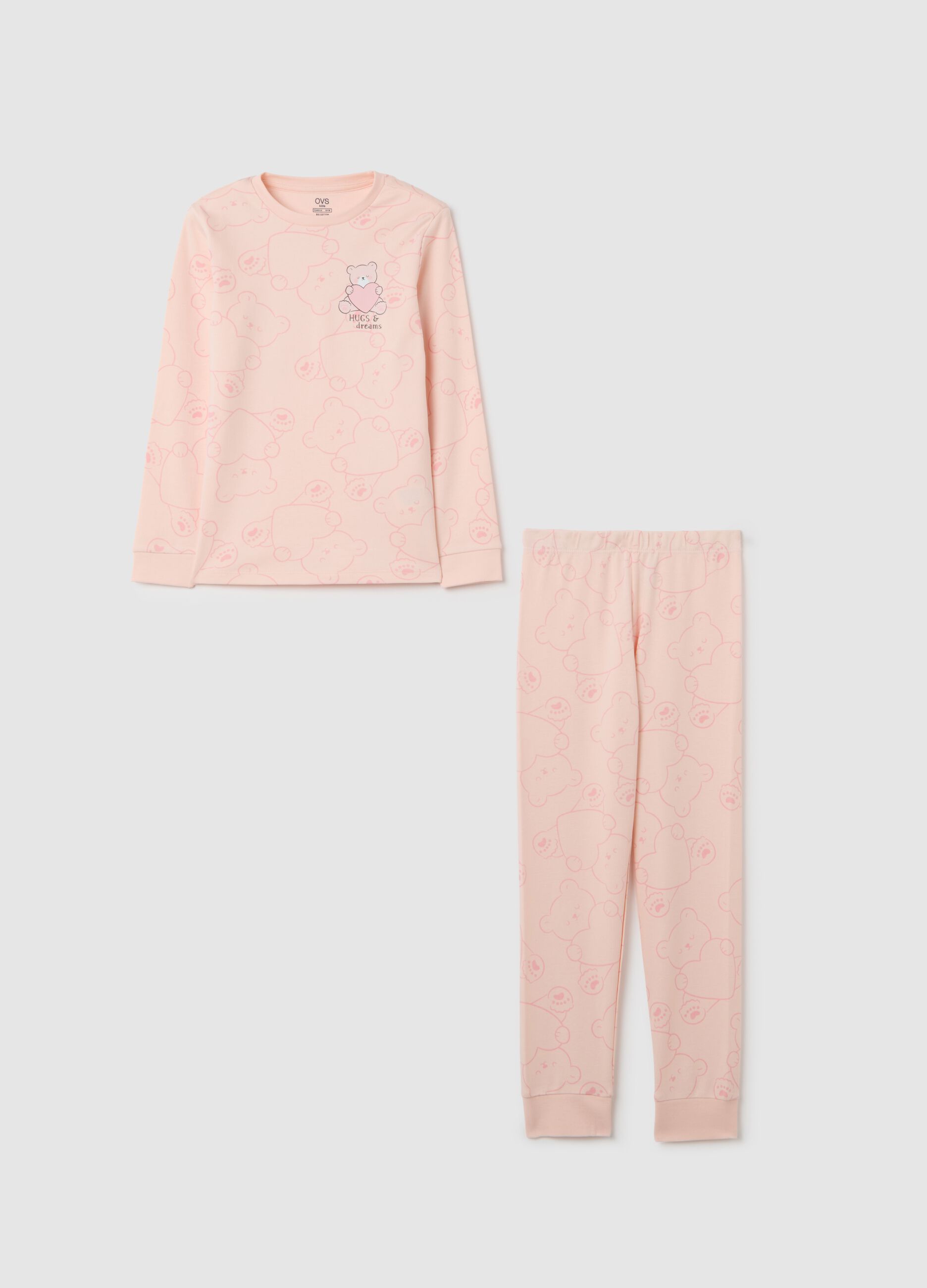 Pigiama da bambina in puro cotone rosa regular fit