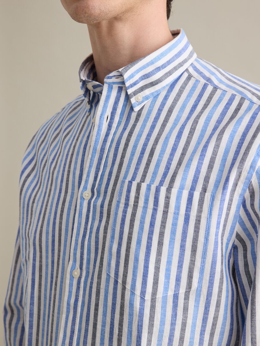 Casual blue striped shirt in cotton and linen_2