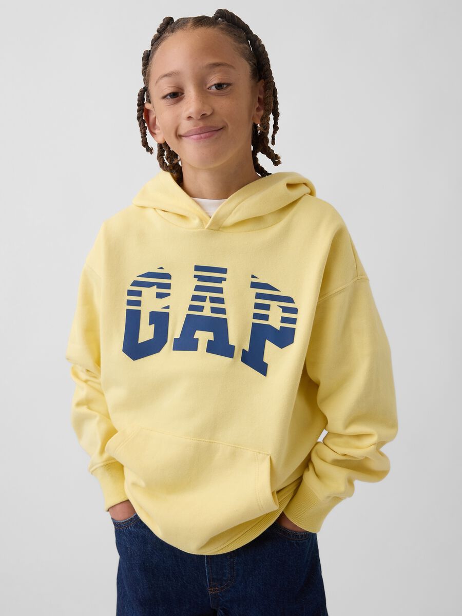 Felpa in misto cotone gialla da bambino regular fit con logo_0