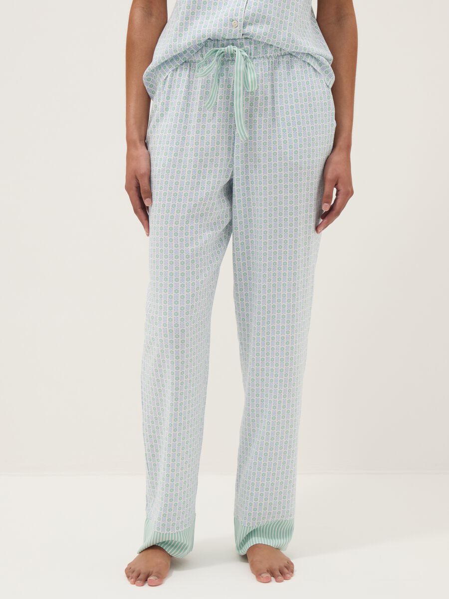 Multicolour pure viscose pyjama trousers with geometric pattern, regular fit_1