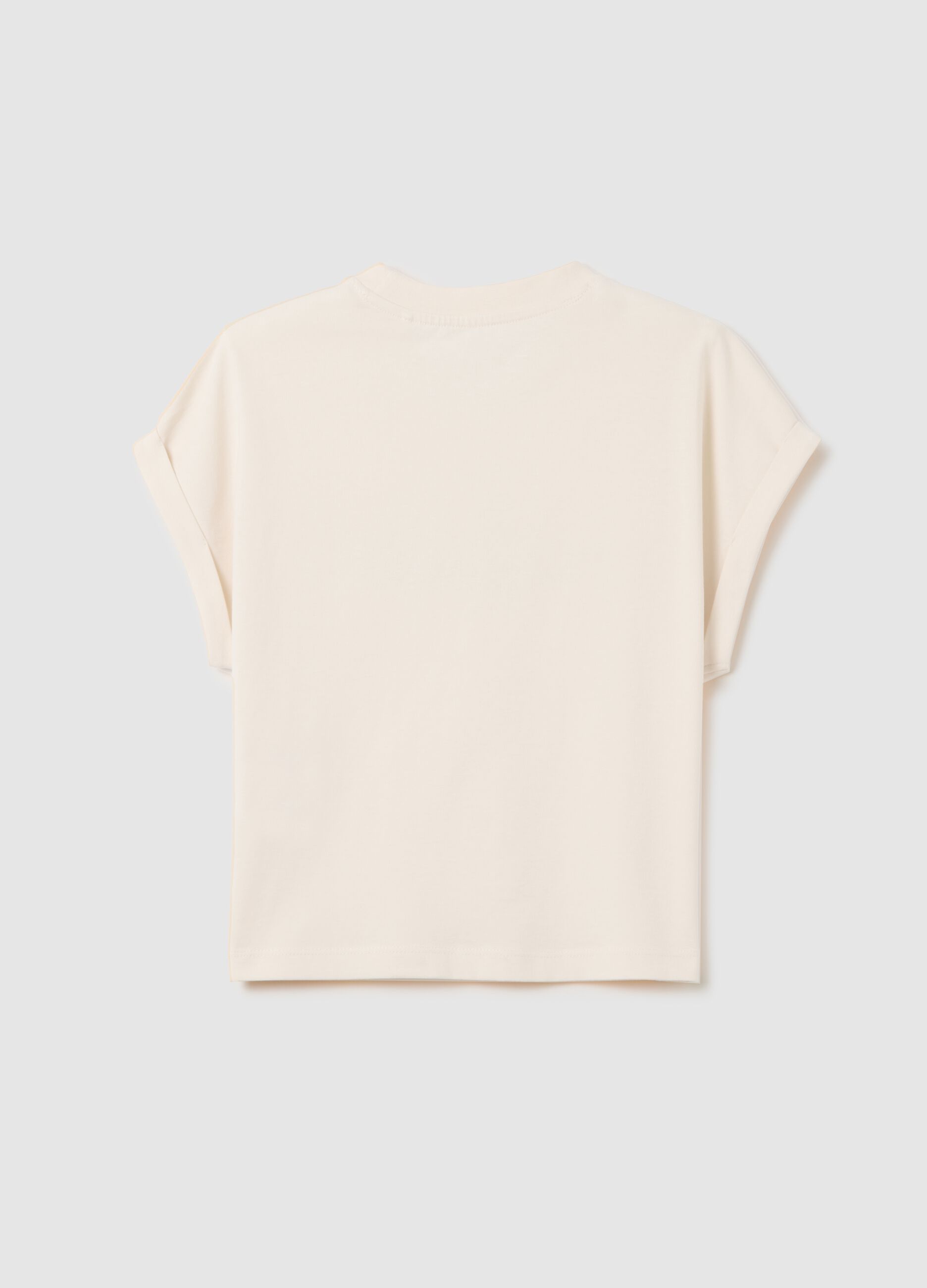 Girls' T-shirt in pure cotton beige boxy fit