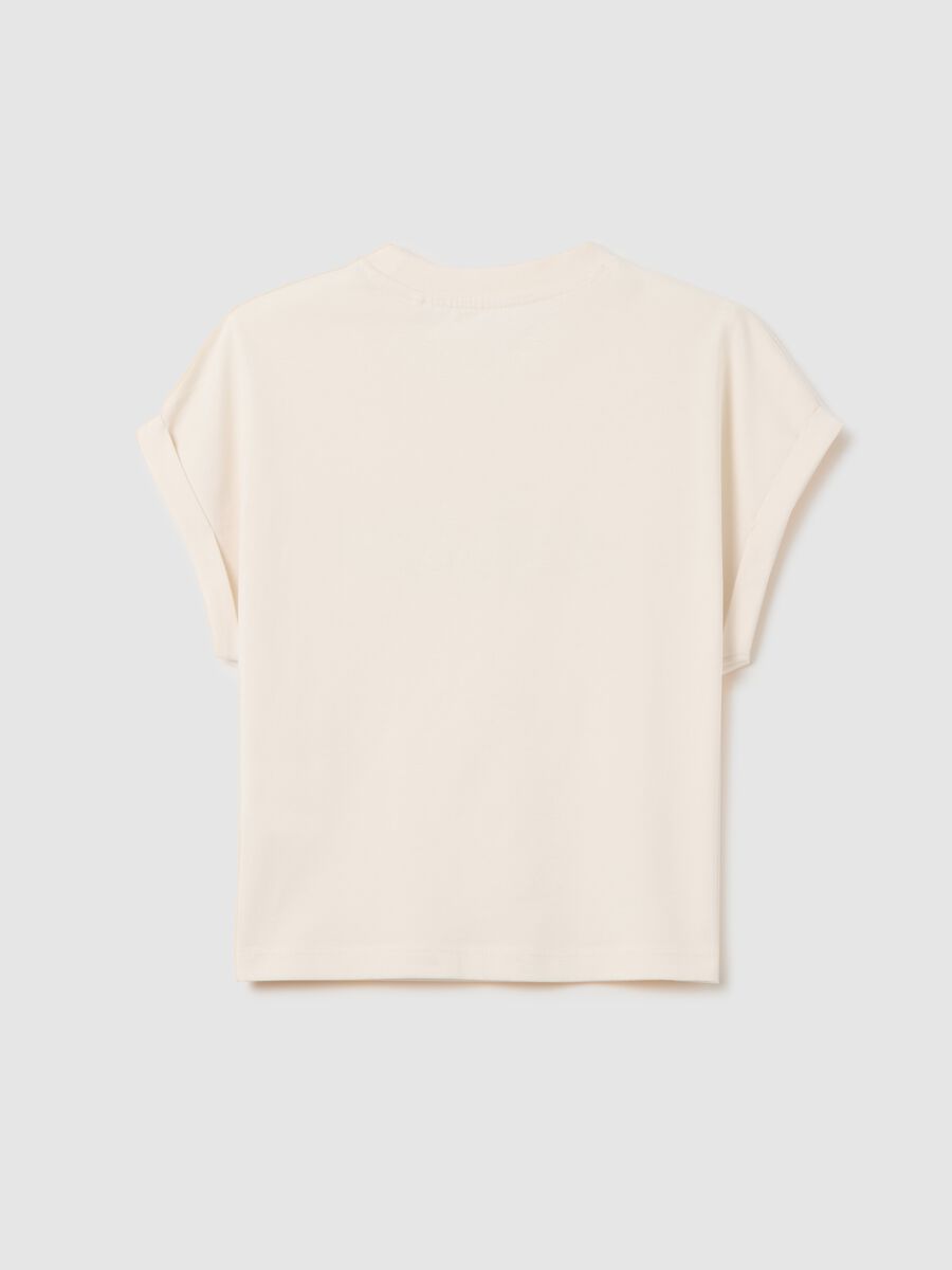 T-shirt da ragazze in puro cotone beige boxy fit_4