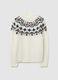 White Vulcan Neck Jumper Regular Fit with Jacquard Patterns_4