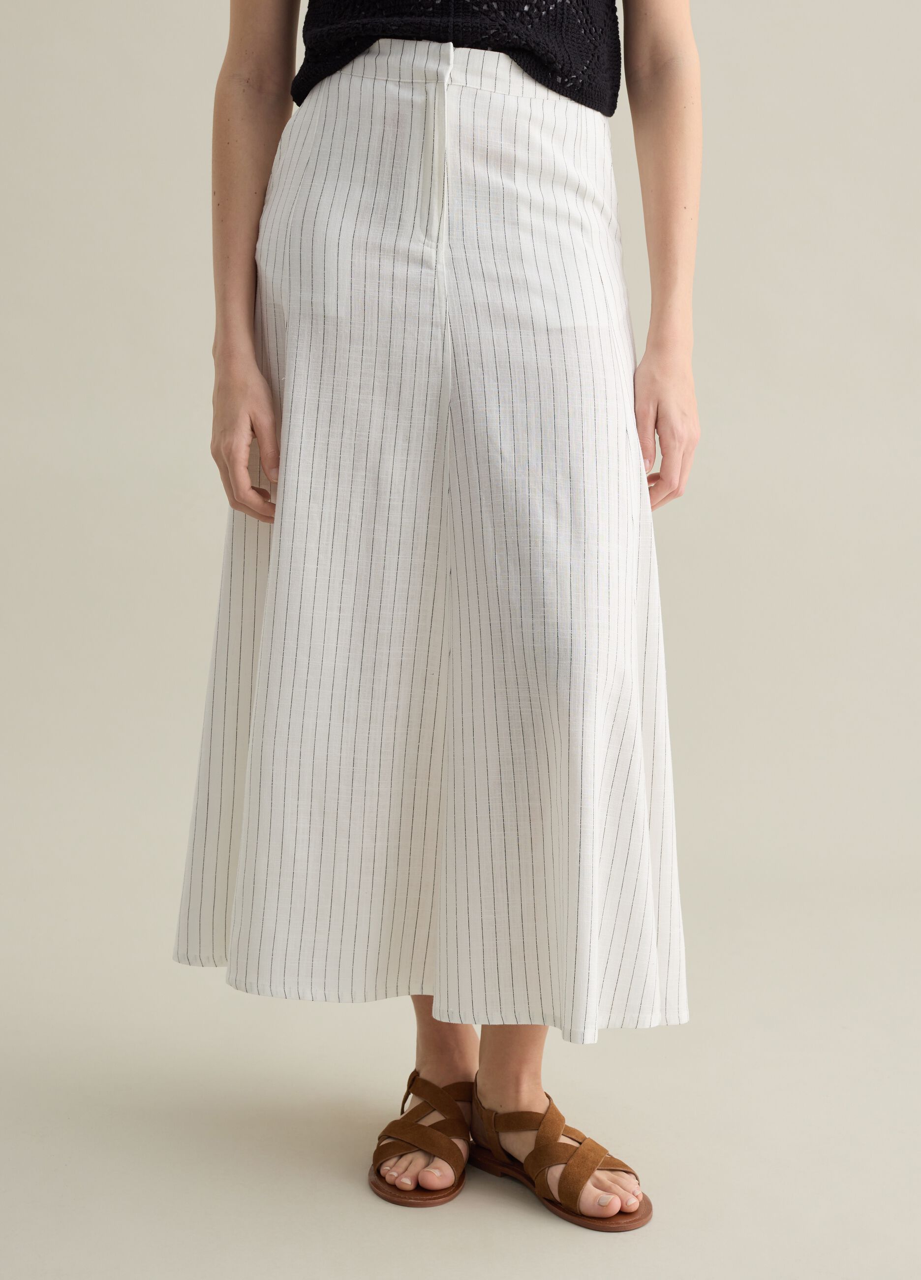 Long white pinstriped skirt