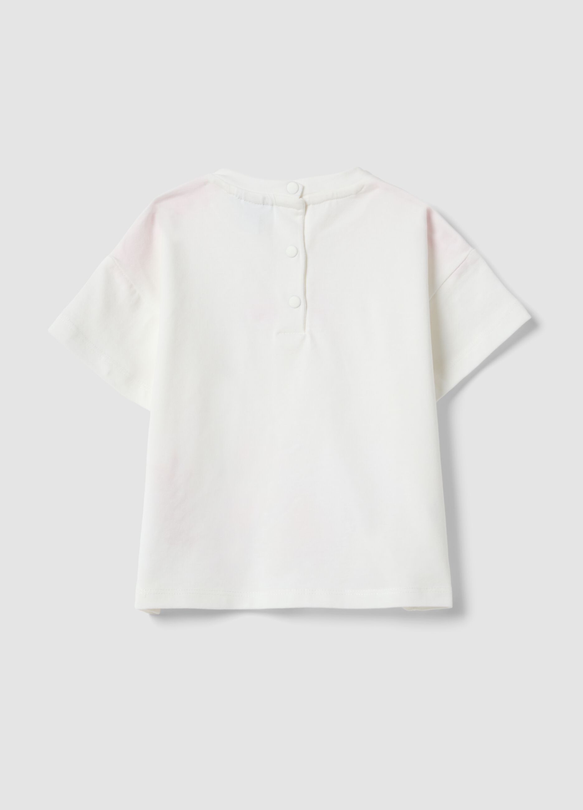 White stretch cotton printed T-shirt for baby girl, regular fit