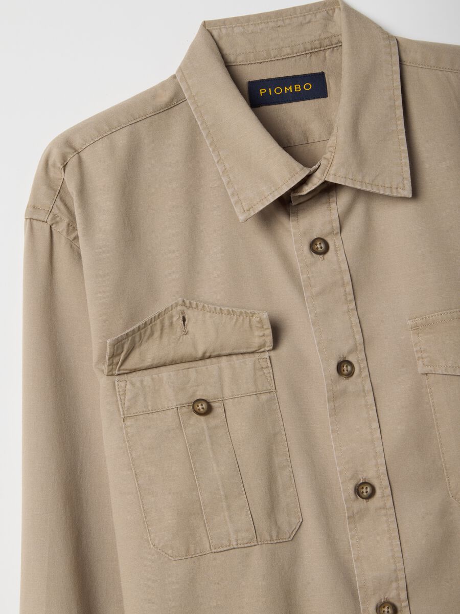 Beige oversized long sleeve shirt in Lyocell and cotton_5