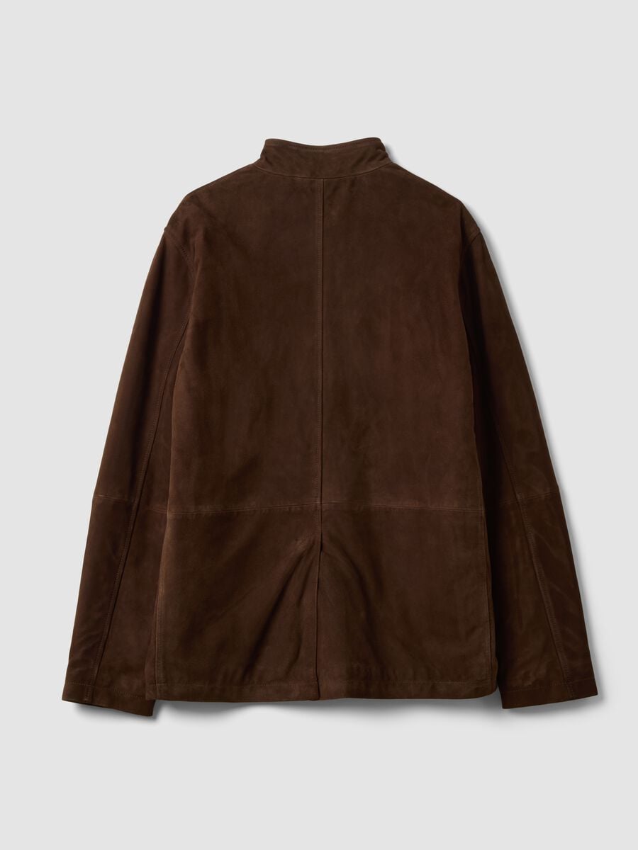 Brown padded genuine leather shacket with high collar, regular fit_6