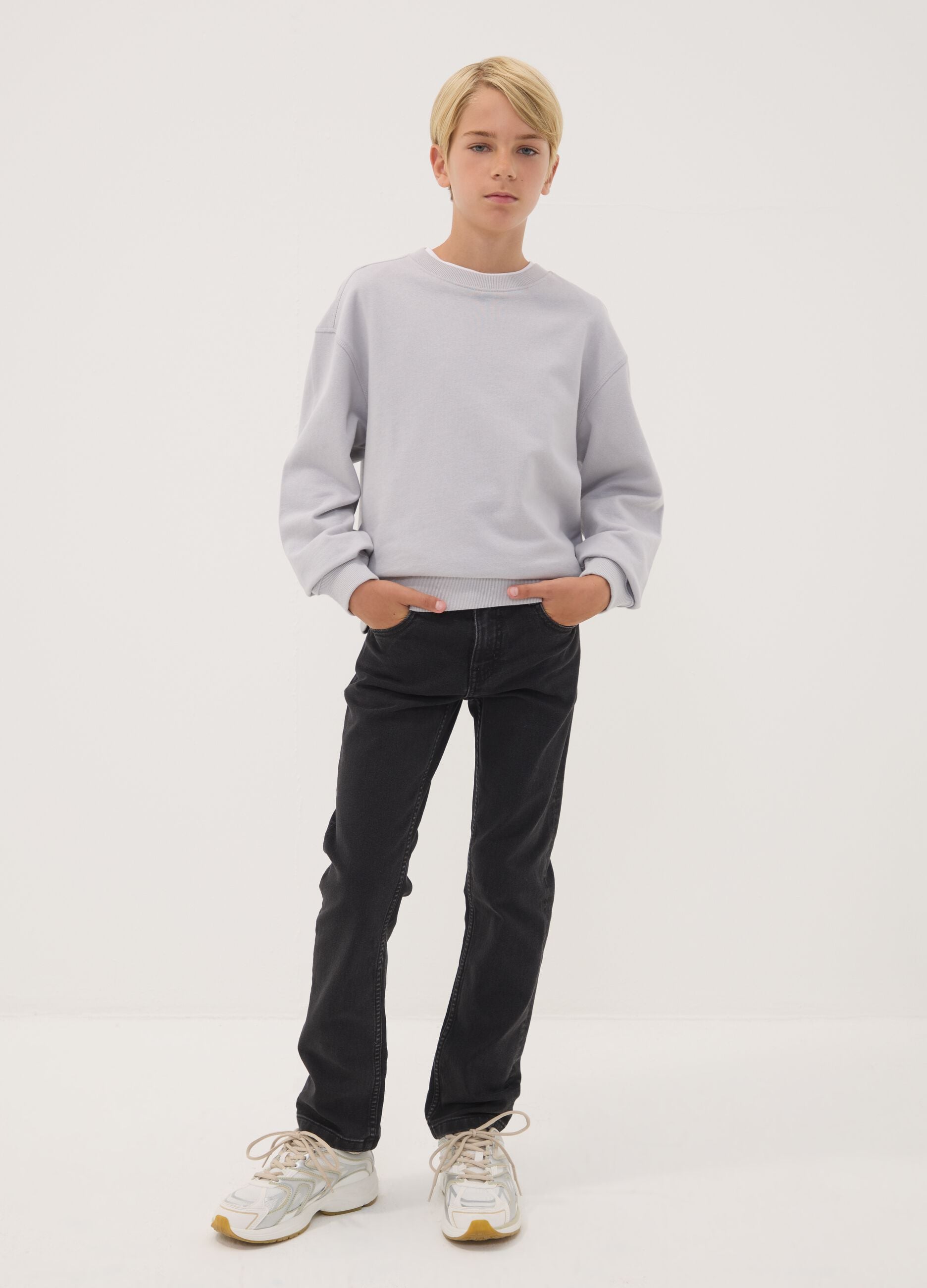Boys&rsquo; black denim stretch-cotton jeans, regular fit