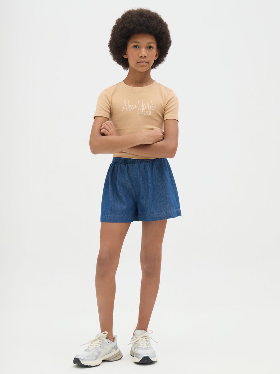 Shorts da ragazze in puro cotone blu regular fit_1