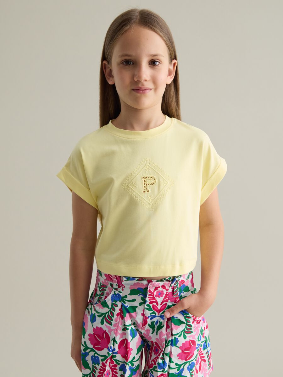 Girls' regular fit yellow cotton T-shirt_0