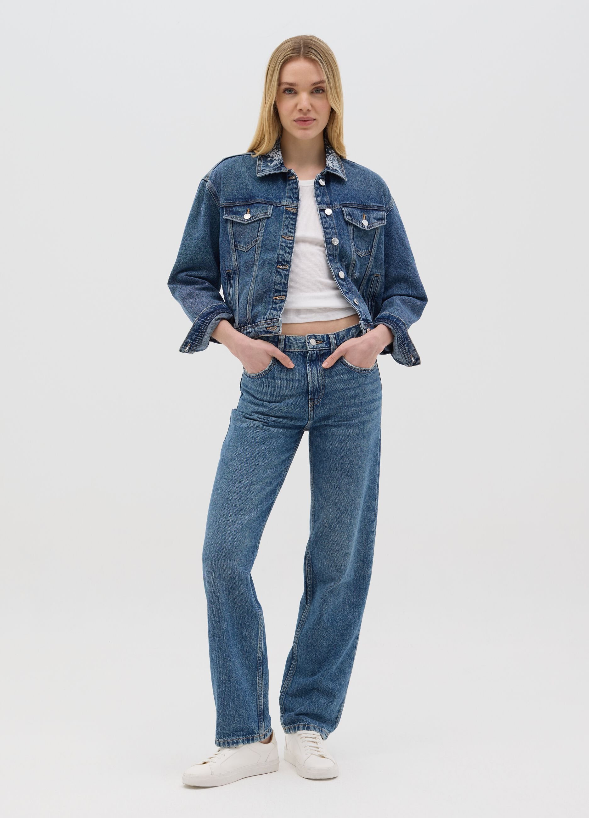 Giacca corta over in denim RE-UP