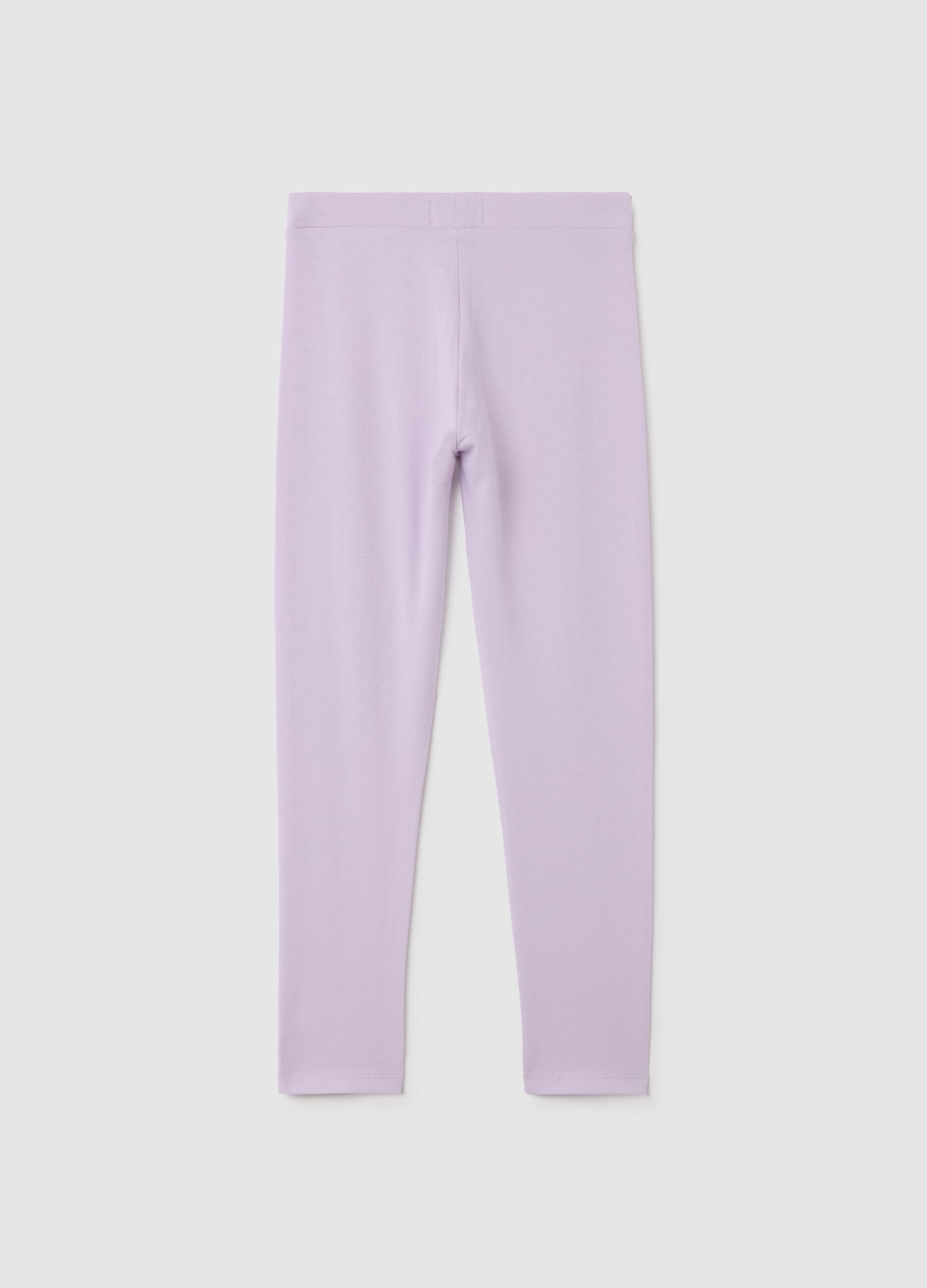 Purple cotton girl's leggings with rhinestones