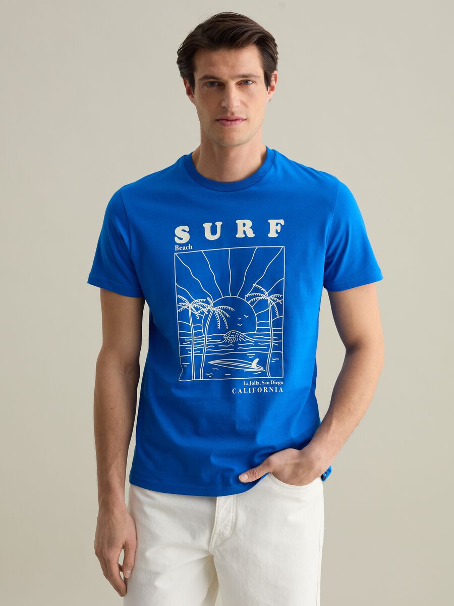 Blue T-shirt with California surf graphic print_0