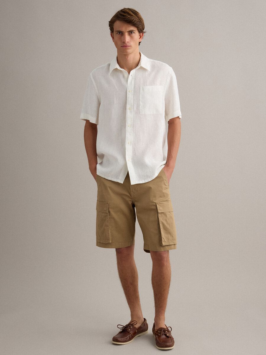 Camicia a maniche corte in puro lino bianca regular fit con taschino_2