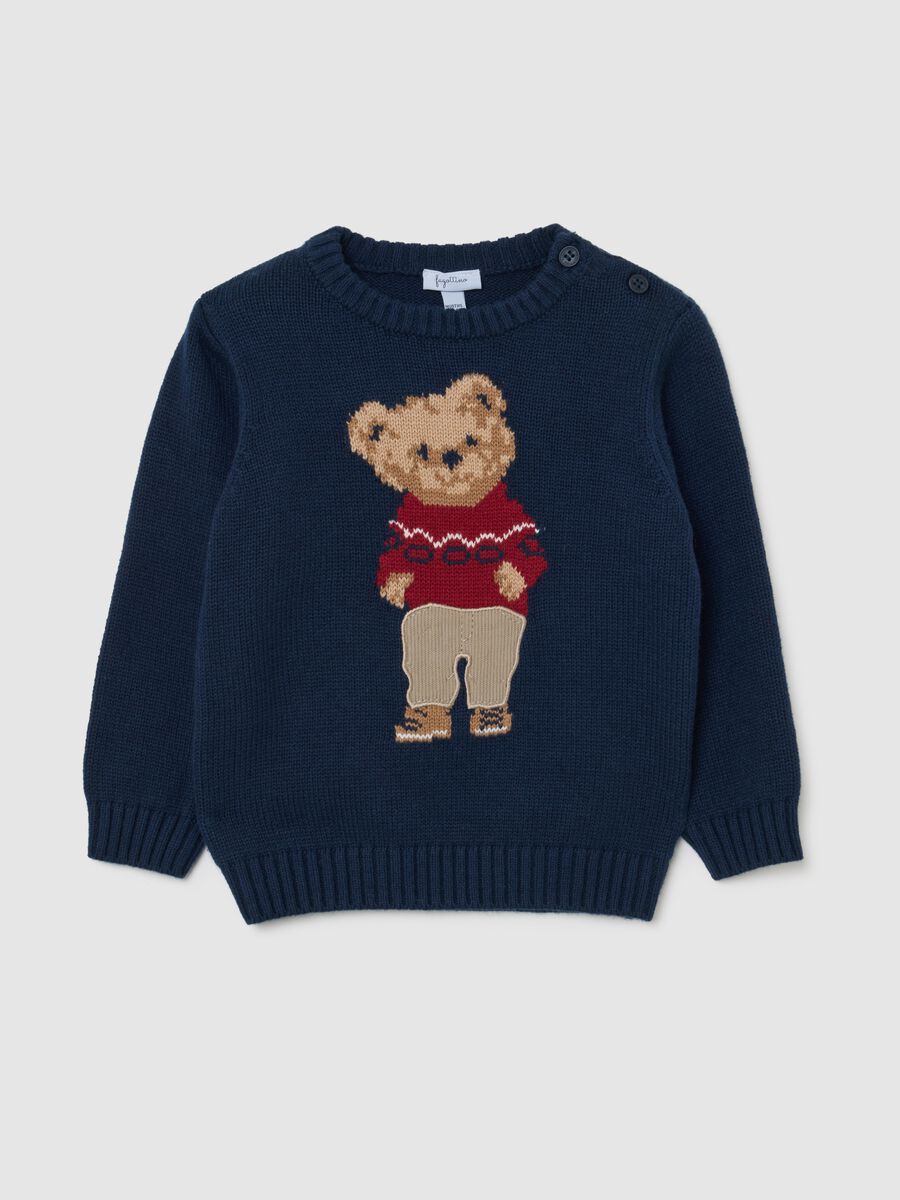 Maglione blu da bimbo in misto cotone regular fit con stampa_0