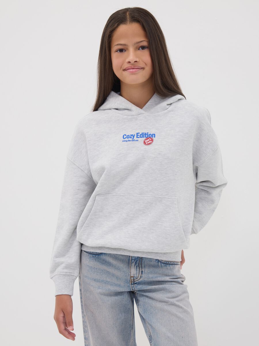 Grey oversized hoodie with teddy bear print in a cotton and viscose blend_0
