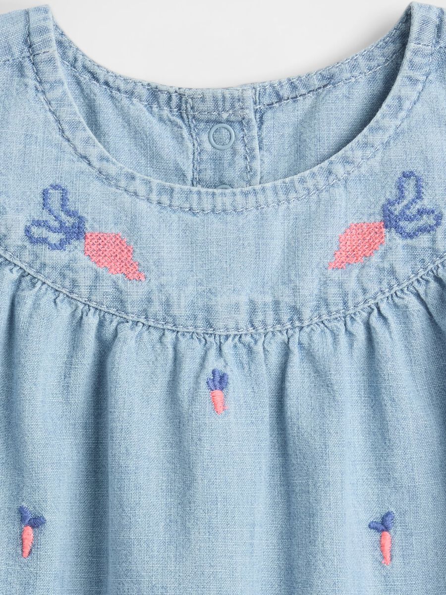 Denim Playsuit with Floral Embroidery_2