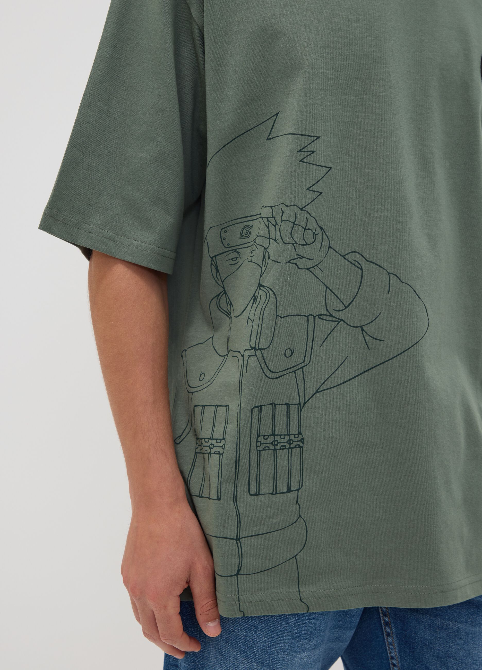 Green pure cotton T-shirt with Naruto print