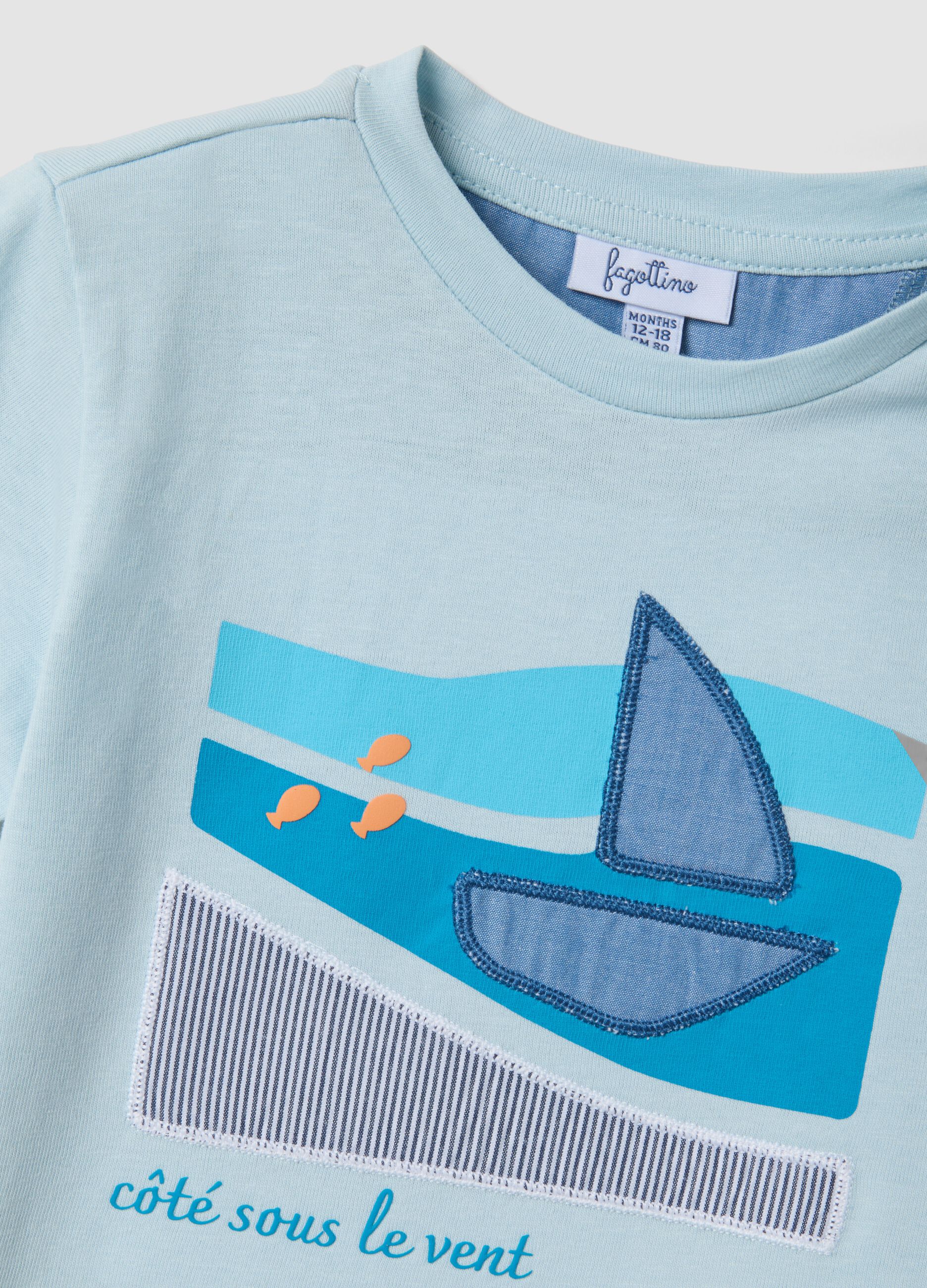 Light blue short-sleeved pure cotton T-shirt