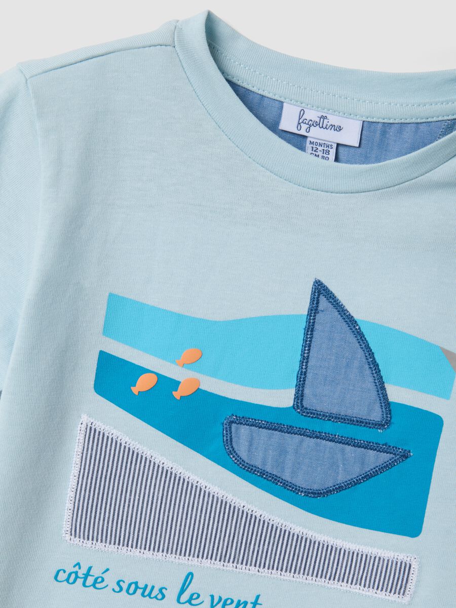 Light blue short-sleeved pure cotton T-shirt_2
