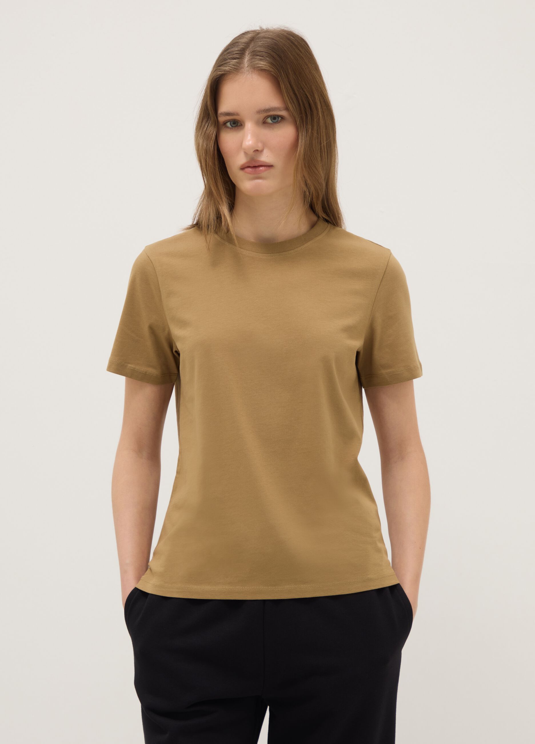 Brown pure cotton regular fit T-shirt