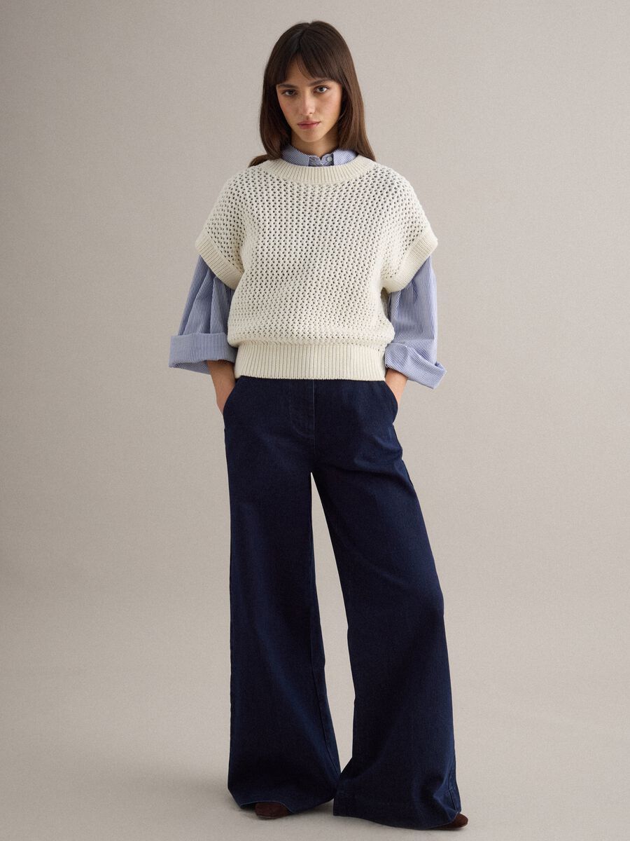 Maglione in misto cotone bianco regular fit traforato_3