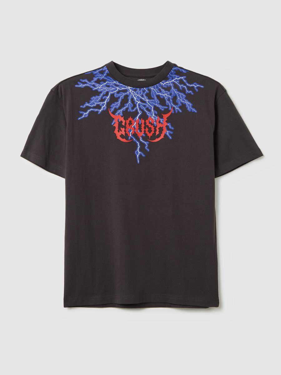 Cotton T-shirt with "Crush" lightning print_3