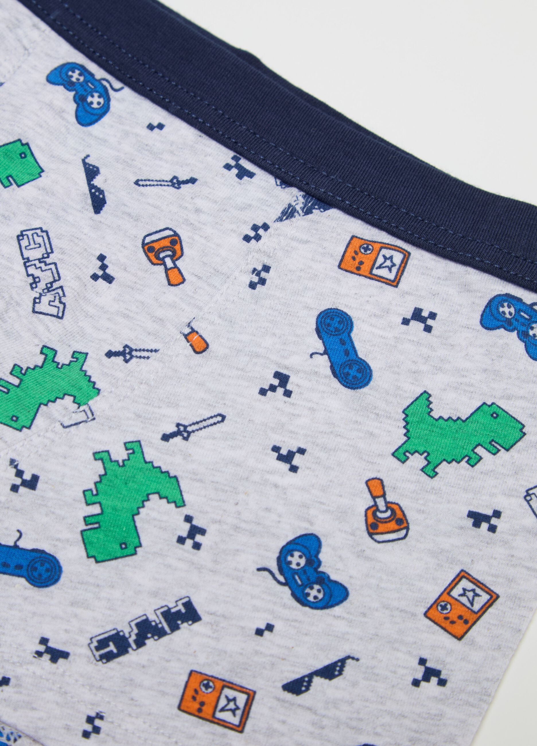 Stretch cotton boxer shorts with games print