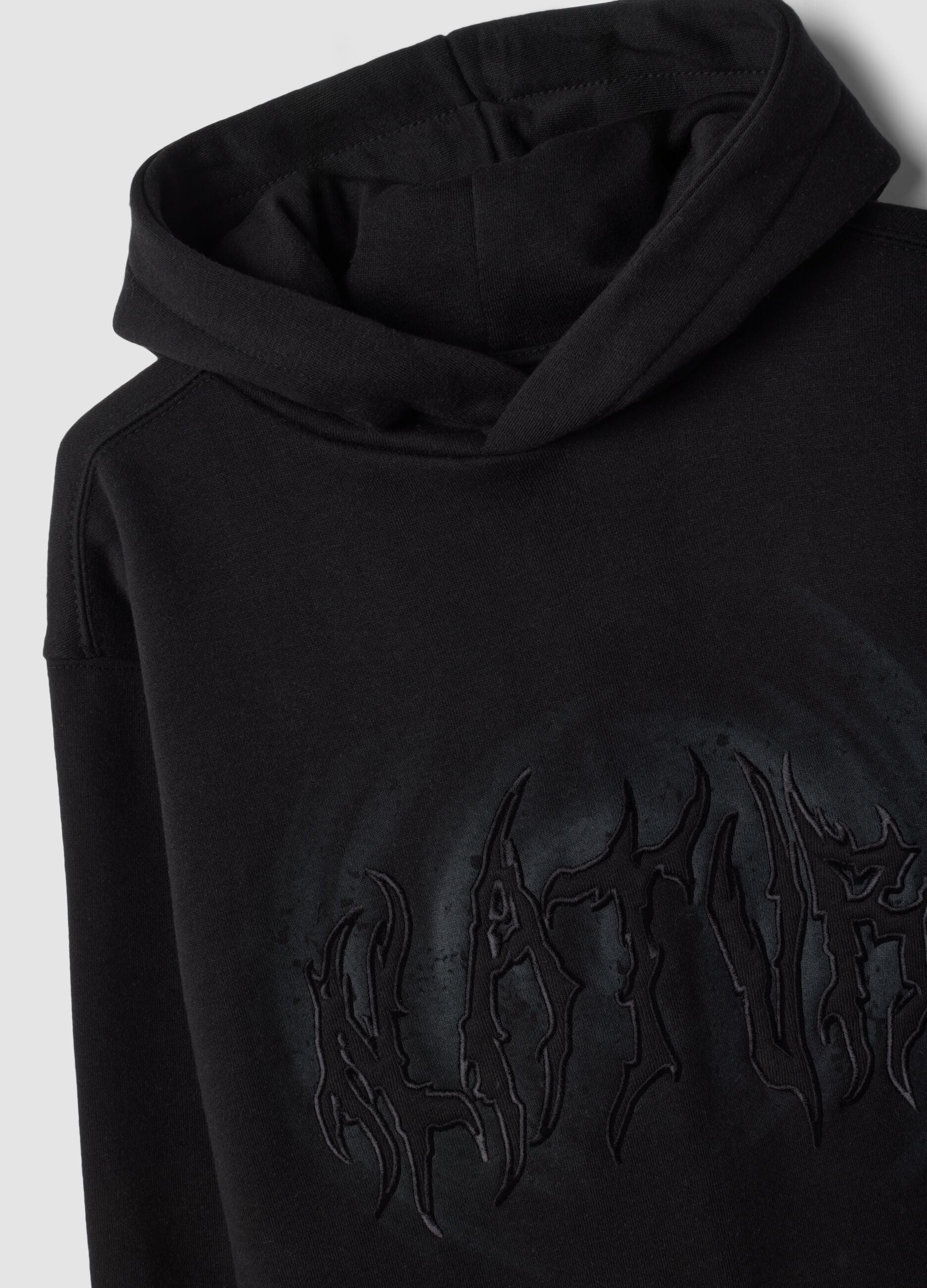 Black cotton-blend hoodie with graffiti print