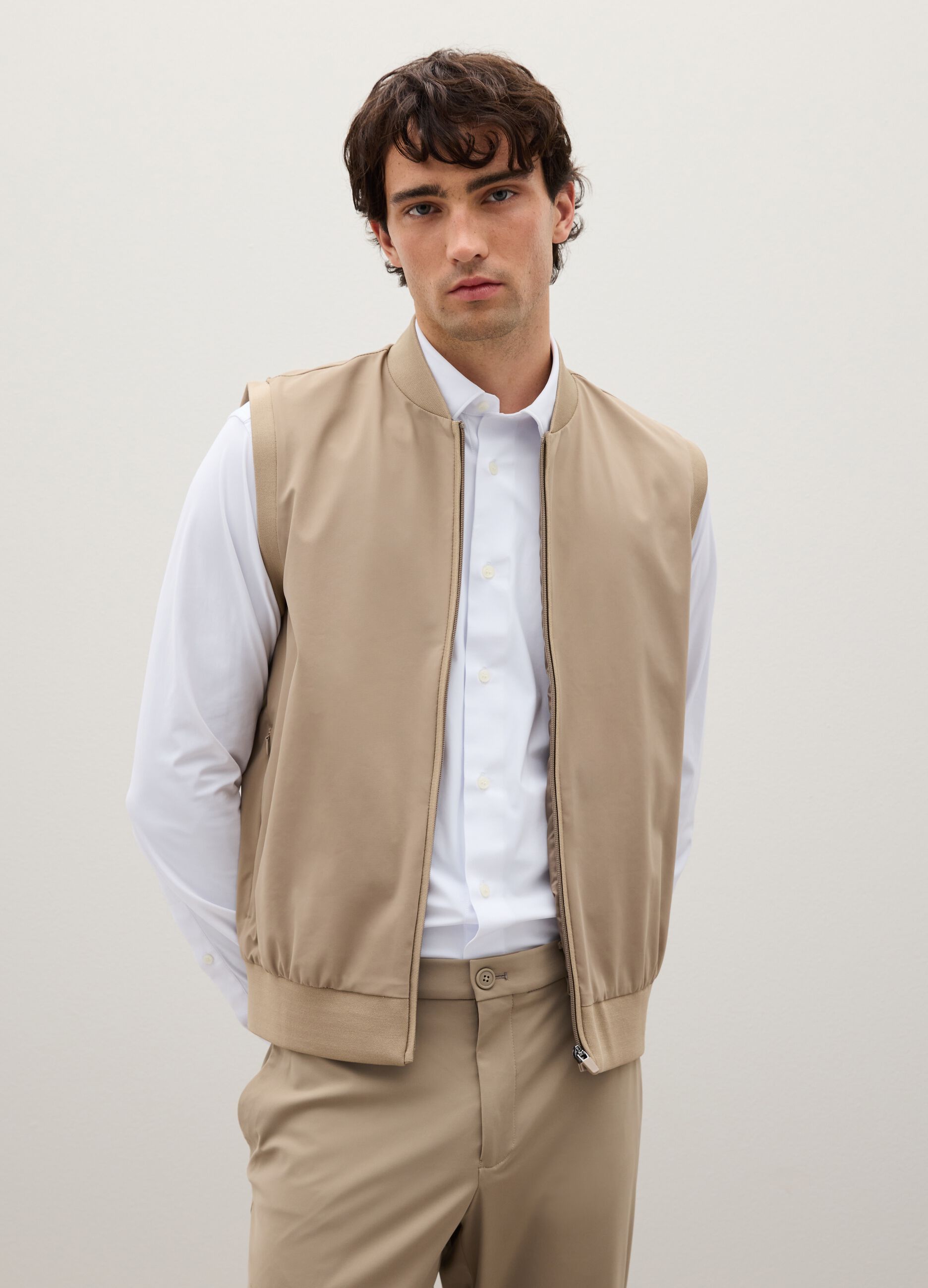 Beige Stretch Fabric Waistcoat
