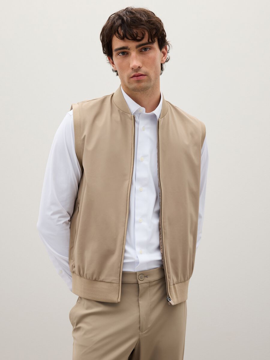 Beige Stretch Fabric Waistcoat_0