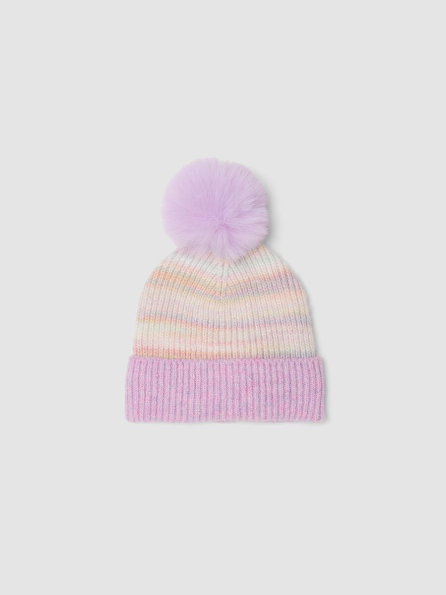 Multicolour patterned hat with pom-pom_0