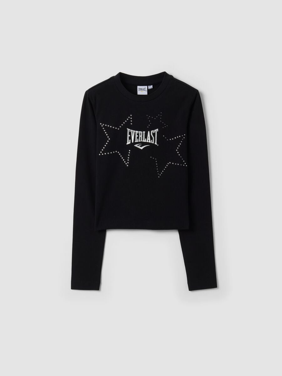 Black pure cotton T-shirt with applied stars, regular fit for girls_3