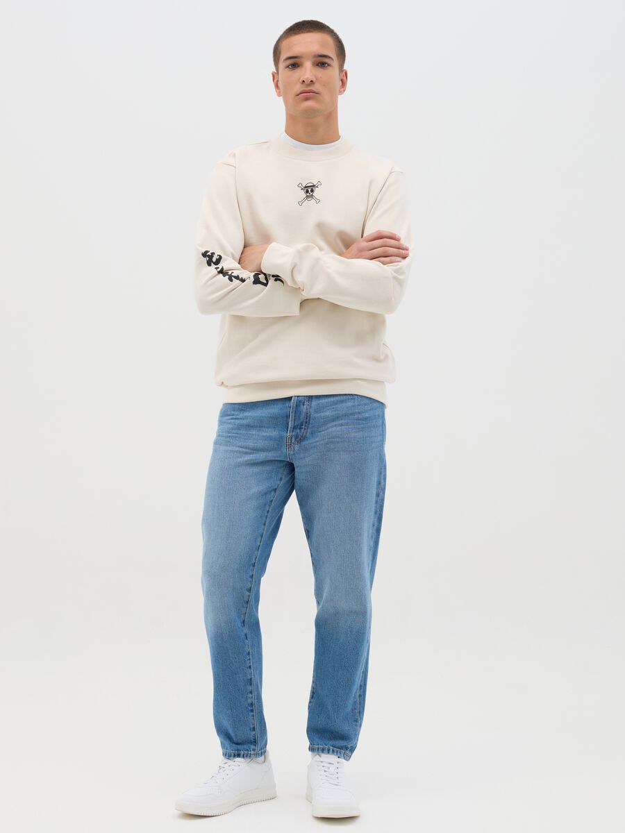 White Sweatshirt with Logo and Sleeve Print_1