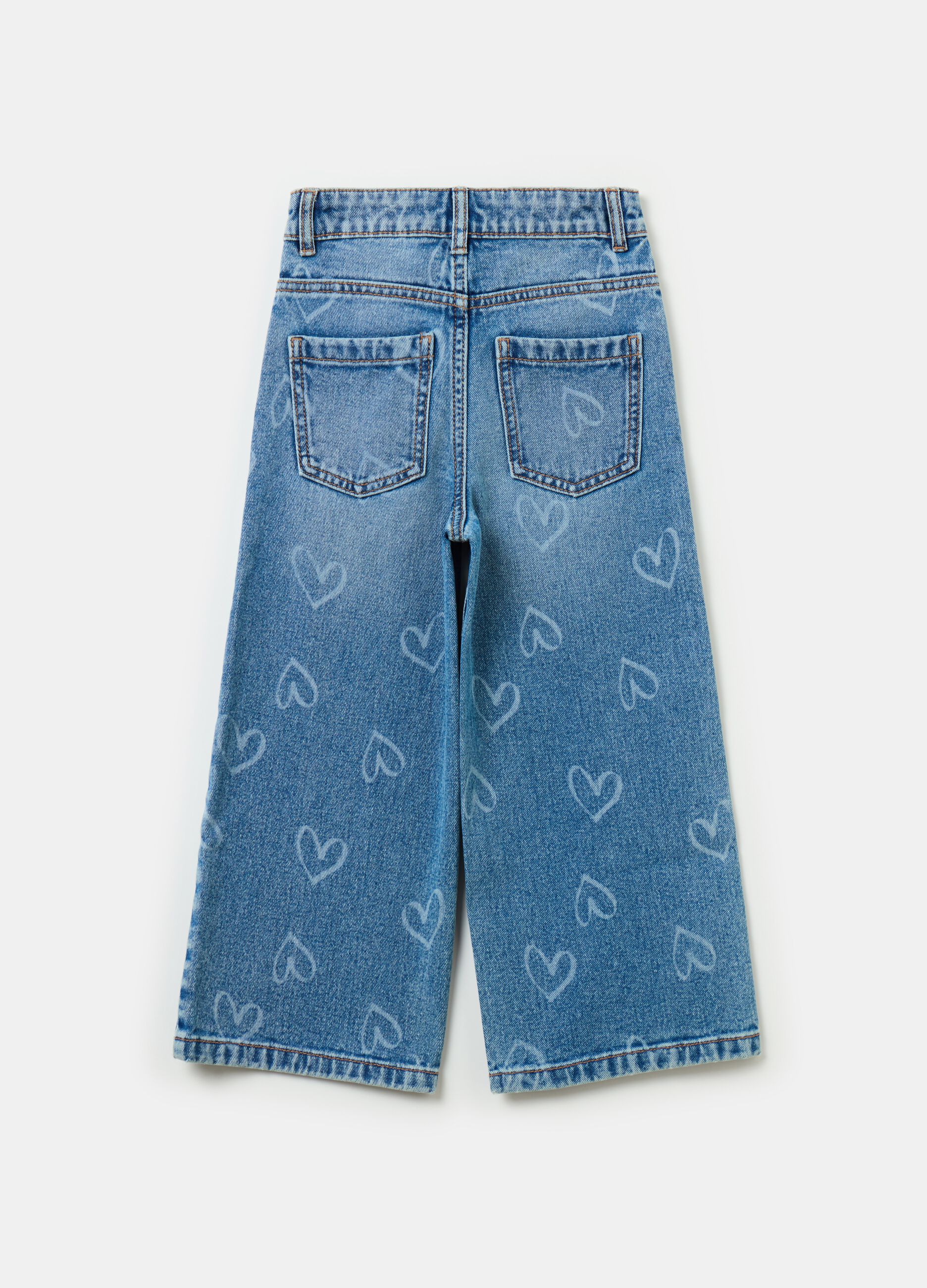 Jeans a gamba larga con stampa cuori Lavaggio medio OVS KIDS da Bambina OVS