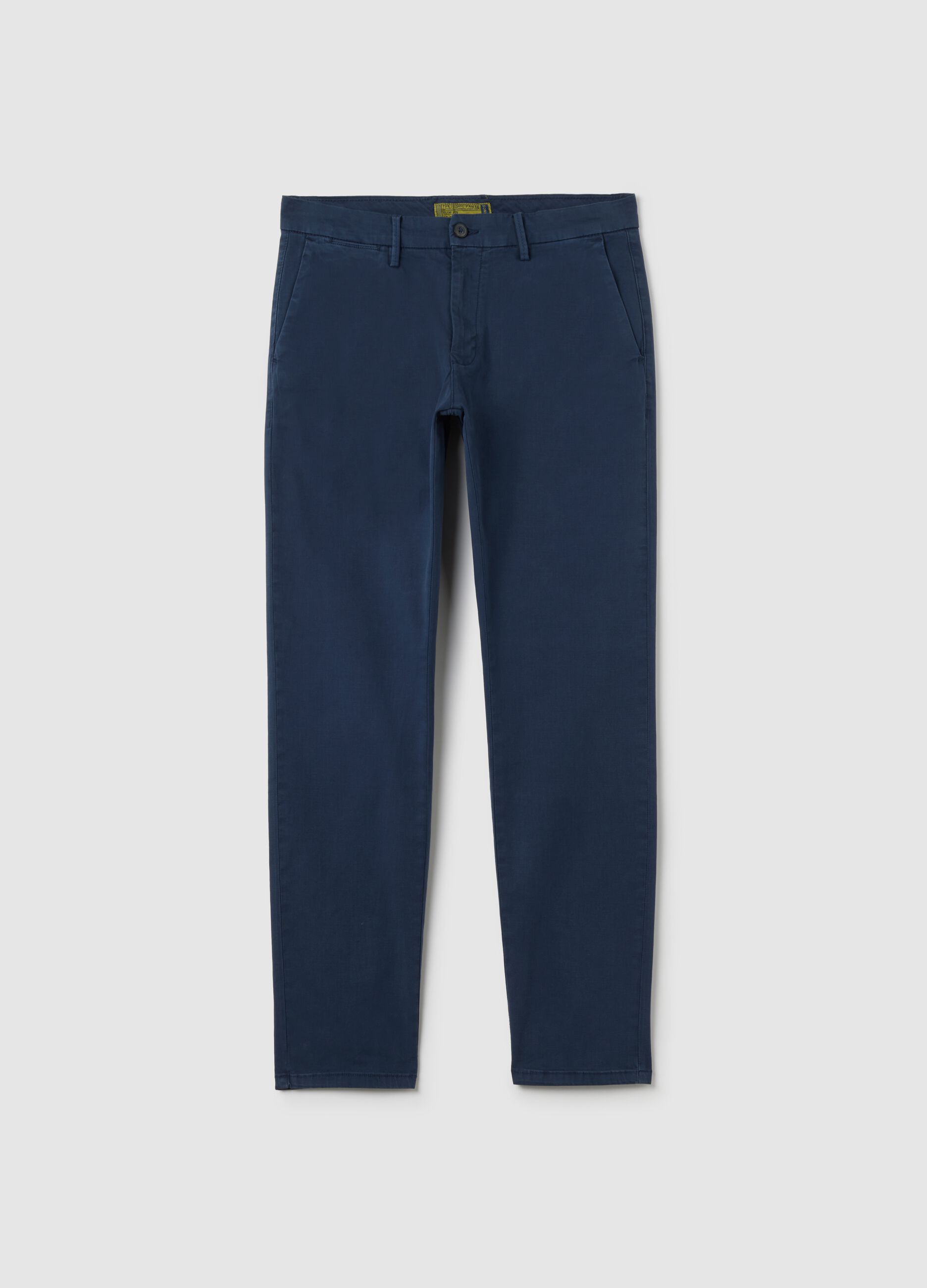 Slim Fit Blue Stretch Cotton Trousers