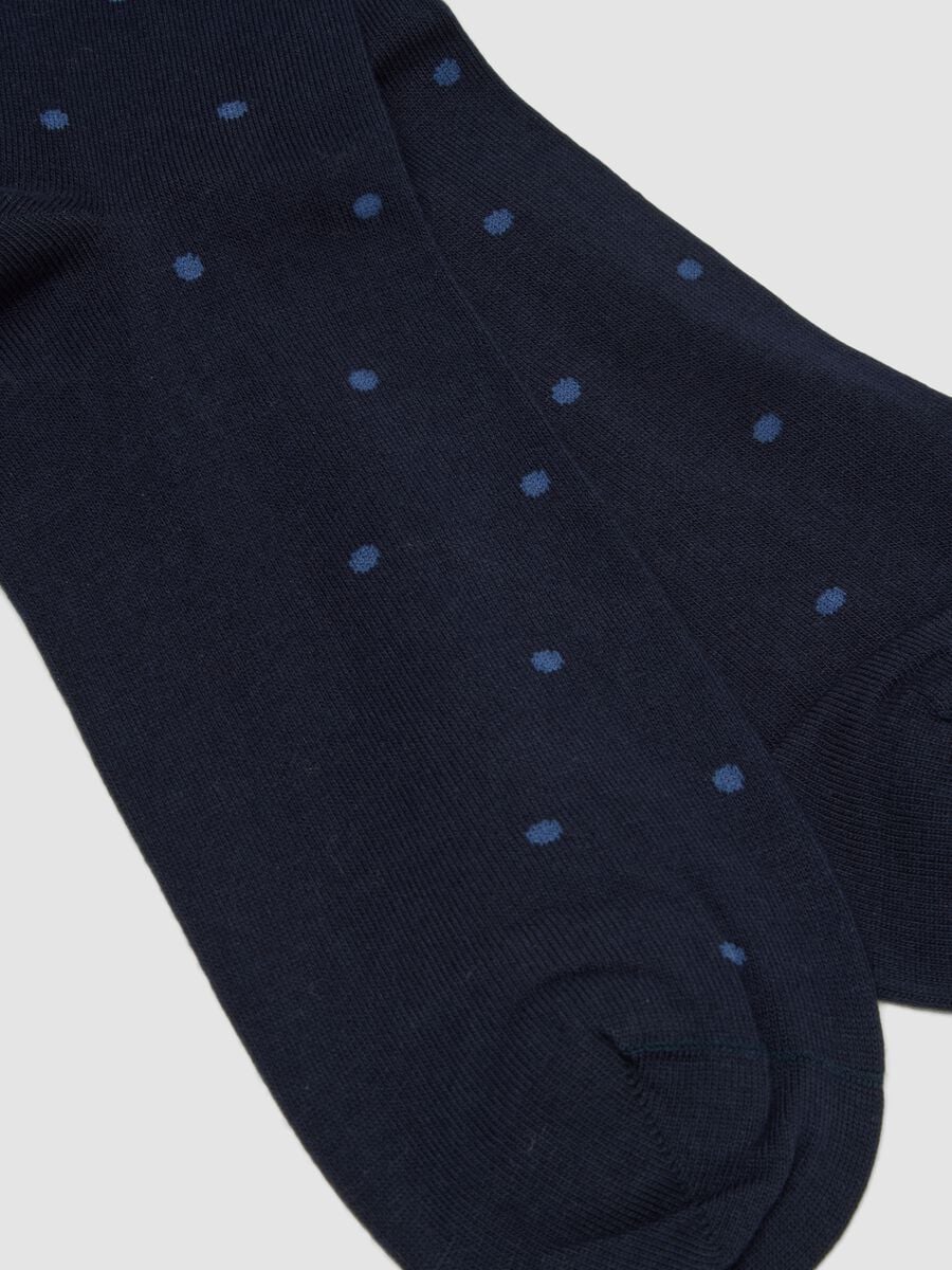 Blue stretch cotton long socks with polka dots_2