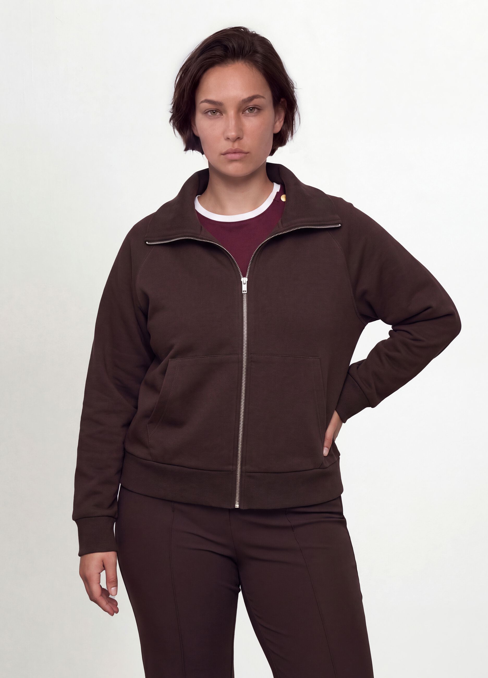 Brown stretch-viscose sweatshirt with regular-fit turtleneck