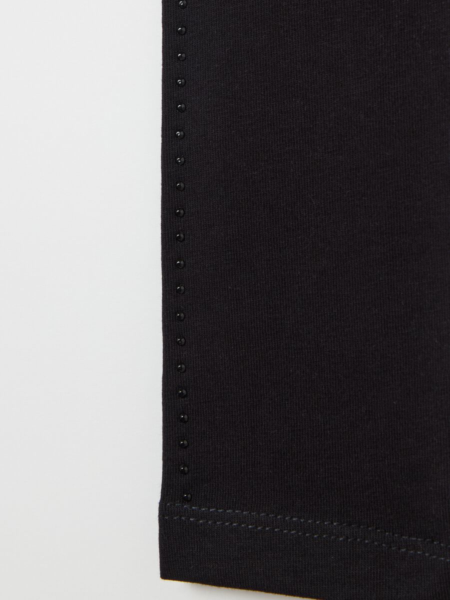 Stretch cotton leggings with diamanté motif_3
