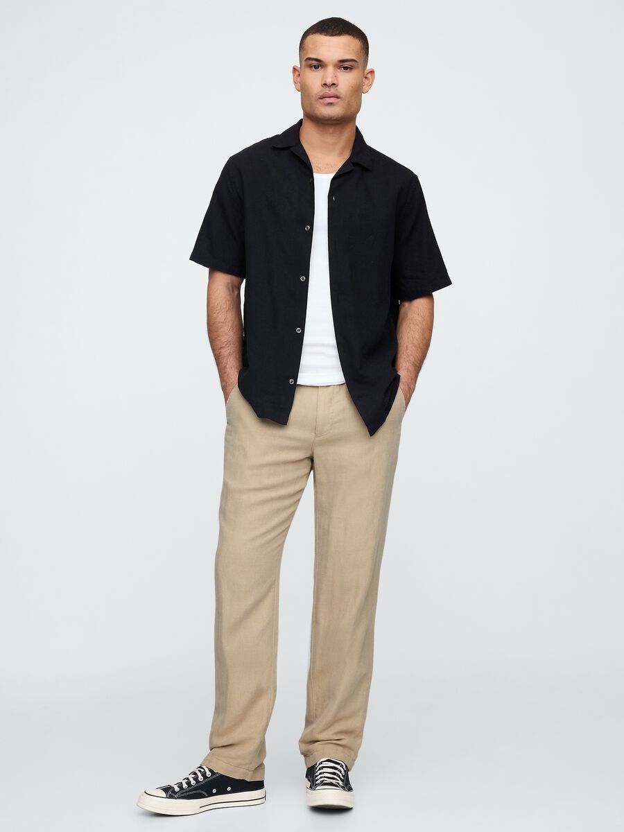 Regular beige trousers in linen and cotton_0