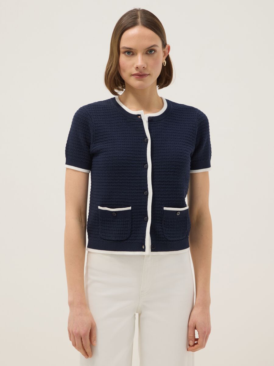 Cardigan blu in puro cotone regular fit con bottoni_0